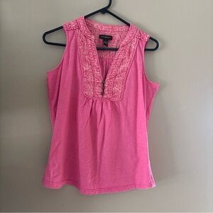Bit & Bridle Pink Ruched Sleeveless Blouse with Bib Collar